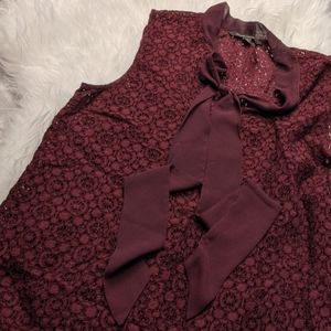 Oxblood Lace Tank with Sheer Tie